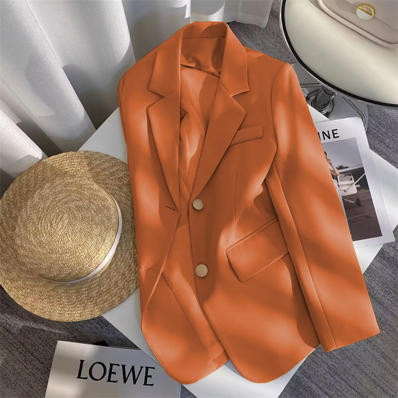 Orange Jacket for Petite Women 2026 Spring and Autumn New Korean Style Casual Slim-Fit Elegant Versatile Spring and Autumn Blazer Trend