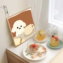 偷喝牛奶的狗狗 猫咪北欧ins民宿卡通客厅装饰画餐厅卧室床头摆画