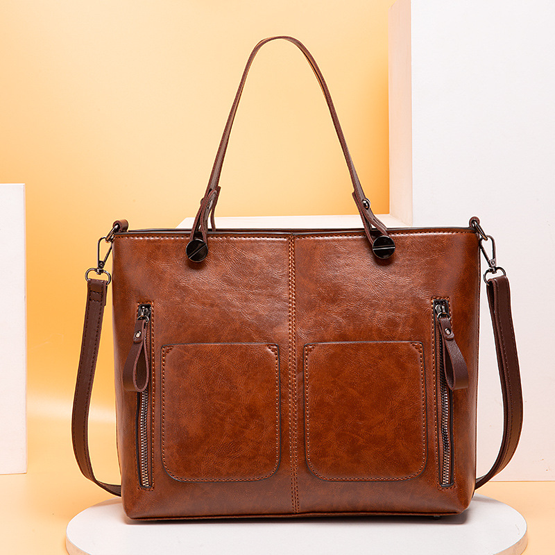 Guangzhou Oil Wax PU-Leder Neue Mode Doppeltasche Handtasche Einzelschulter Diagonal Straddle Bag_voghion.com