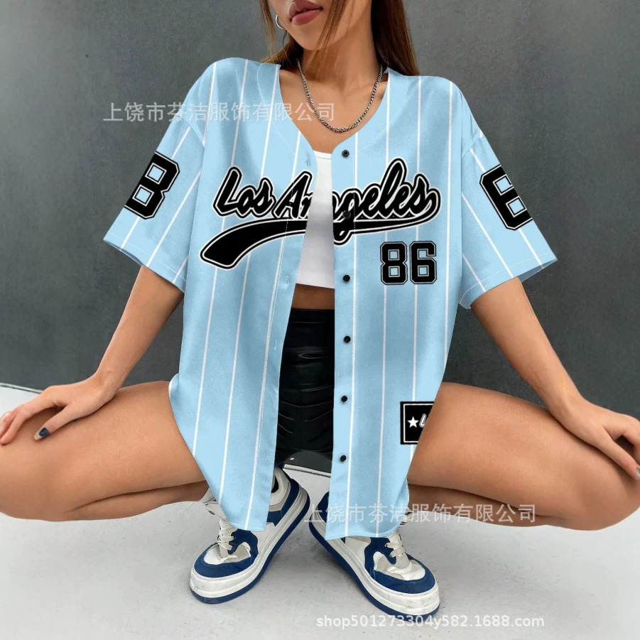 跨境外贸2026美式棒球服数字3D数码印花宽松休闲运动开衫棒球衫男