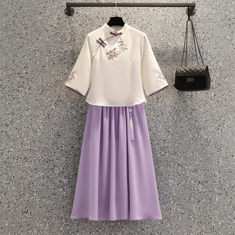 Ethnic Style Large Size Ancient Chinese Costume with Tassels, Chinese Style Retro Improved Cheongsam Suit for Women, Chinese Health Clothing, Tang Style