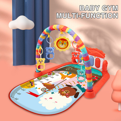 跨境婴幼儿早教安抚床铃灯光音乐脚踏钢琴多功能游戏毯玩具健身架