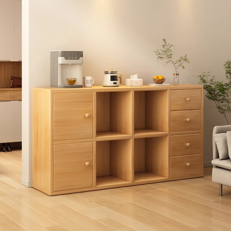 Solid Wood Bookcase Floor-Standing Storage Cabinet Storage Cabinet Home Living Room Integrated Wall Storage Cabinet Low Cabinet Student Tω