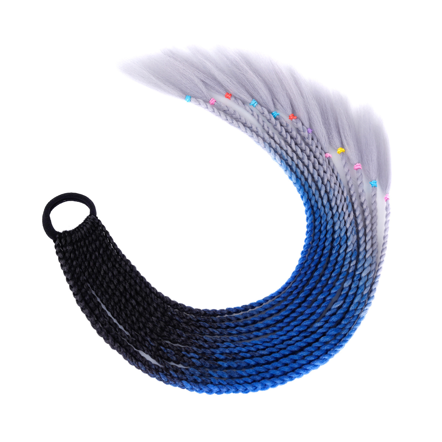 Cola de caballo C20# Negro + azul real + gris plateado