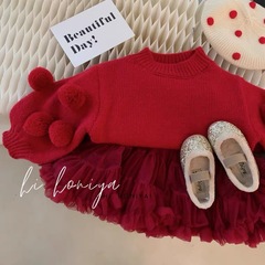 Handmade Knit Cap Sleeve Sweater for Girls - 2023 Spring New Arrival - Red Knit Top for Children to Wear Outdoors