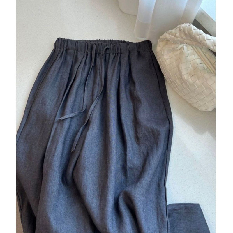 High-Waisted Linen Brown Coffee-Colored Wide-Leg Pants, Summer Lightweight Niche Style, Loose and Slimming