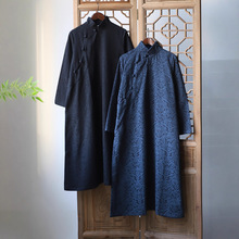 S050-2春季秋季新款提花棉麻禅意立领中式盘扣棉麻袍子连衣裙