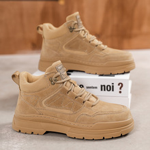 翻毛皮马丁靴男鞋2025秋冬新款复古厚底高帮男士鞋子真皮中帮板鞋