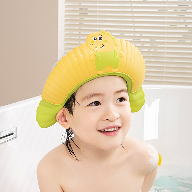 Bebé lavado de cabello artefacto bebé lavado de cabello sombrero de agua sombrero de lavado de cabello para niños ajustable protector de oído sombrero de baño impermeable dinosaurio