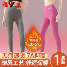 雅鹿秋冬季保暖裤女加绒加厚德秋裤双面磨毛打底裤修身无痕内穿裤