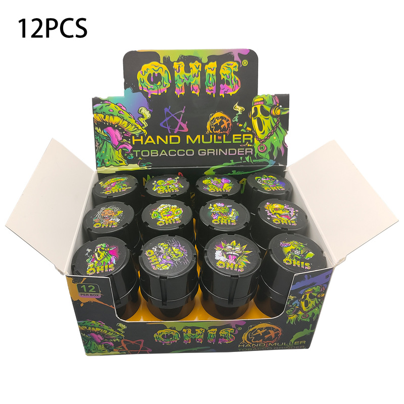 Ohis Black Ghost Head Series Pattern Upper and Lower Teeth Plastic Smoke Grinder with Jar Grinder