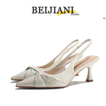BEIJIANI 3299-20 跨境绸缎扭结气质名媛尖头细跟高跟单鞋女凉鞋