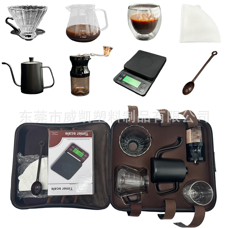 Conjunto de 8 piezas para compartir cafetera de café, taza de filtro de café, molino de mano, cajas de regalo de molino de café