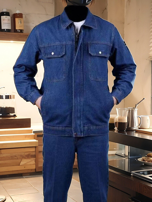 牛仔电焊工作服套装男拉链加厚防烫耐磨大口袋加肥焊工劳保服|undefined