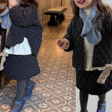 女童韩版套装秋冬新款女宝宝波点绗棉外套棉服洋气短裙女童棉服外