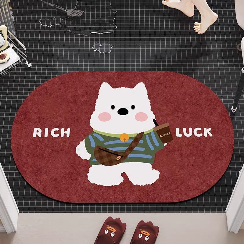 Cartoon Cute Animal Bathroom Floor Mat, Water-Absorbent, Non-Slip, Wear-Resistant, Durable Diatomaceous Earth Mat for Shower Room