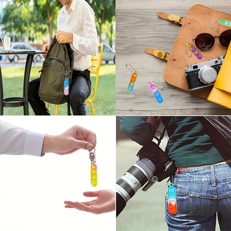 Nuevo mini pionero de rodadura llavero de silicona redondo largo colgante de burbuja Fidget juguetes de descompresión para niños