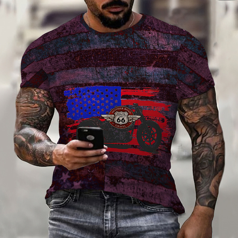 2022 Europe and the United States cross-border explosive supply 3D digital motorcycle digital printing sports T-shirt short sleeve factory