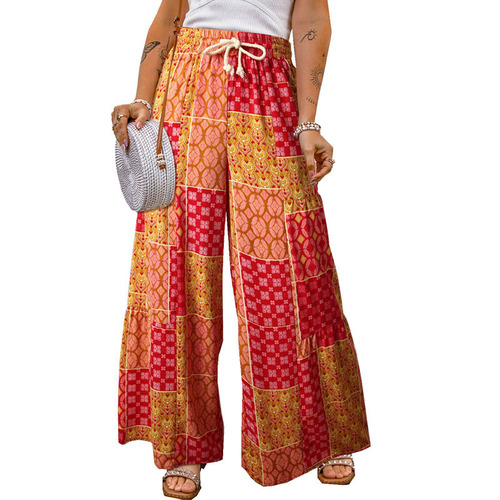 European and American floral casual pants, loose floral patchwork casual pants