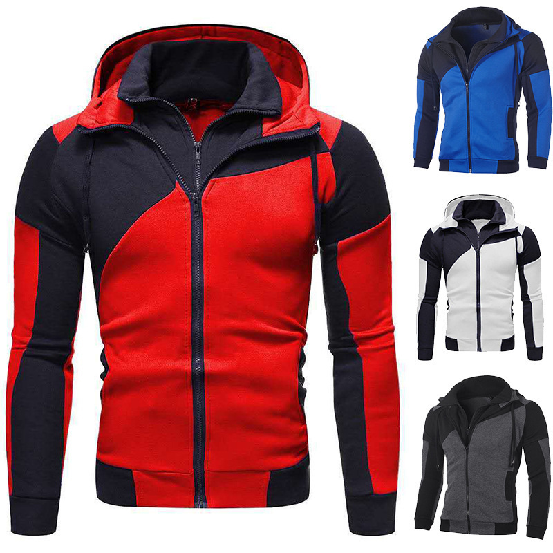 2026 Men's Personalized Color-Blocked Double-Layer Zipper Hooded Cardigan Slim-Fit Sweatshirt Factory Direct Sale in Stock 2026 Men's Personalized Color-Blocked Double-Layer Zipper Hooded Cardigan Slim-Fit Sweatshirt Factory Direct Sale in Stock