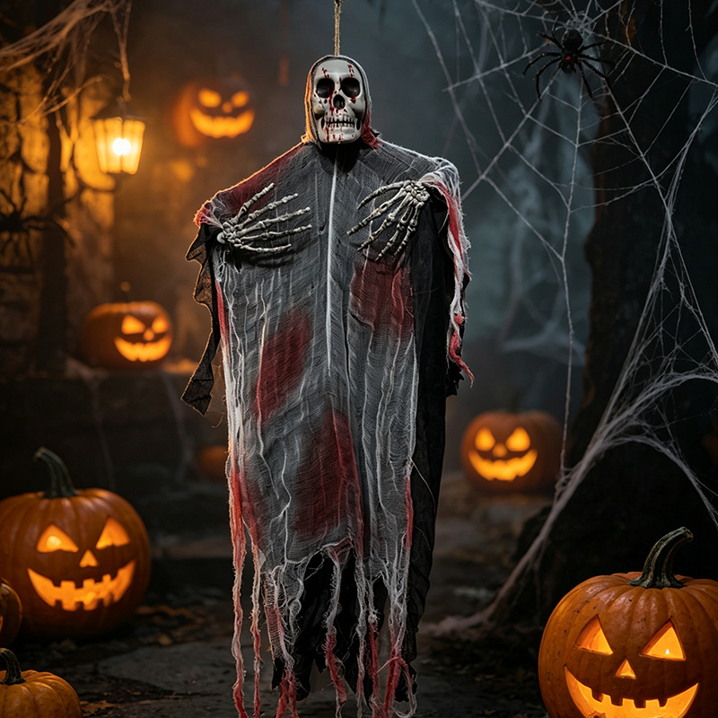 Decoración de Halloween fantasmas colgantes horrores accesorios calaveras colgantes fantasmas disfraz de casa embrujada al aire libre colgantes decoraciones gaza fantasmas