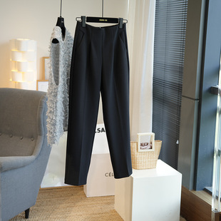 Worm small high-grade straight pipe pants loose slimming casual suit pants women's cropped harem pants autumn and winter 753