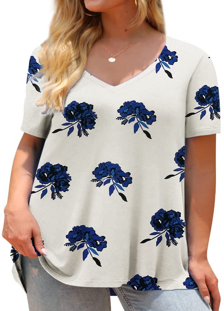 2025 AliExpress eBay Amazon Wish transfronterizo Europa y América verano impresión digital de cuello V camiseta casual de manga corta