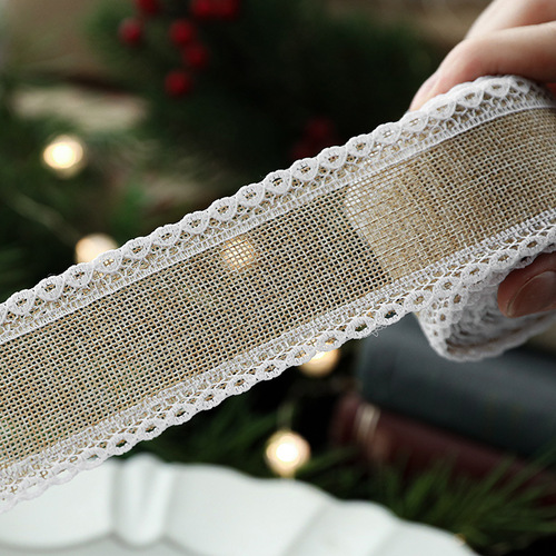 Cross-border new product imitation linen Christmas lace hemp colored ribbon snowflake polka dot ribbon floral gift packaging materials