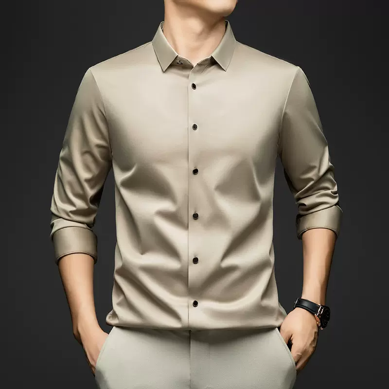 桑蚕丝衬衫男长袖高级感2025春季新款商务休闲简约百搭男士衬衫