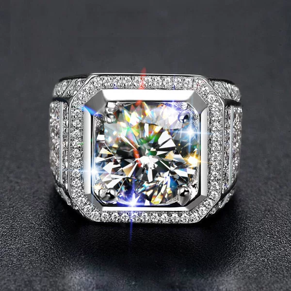 New imported moissanite group inlaid full diamond men's ring luxury elegant classic starry ring 5 karat