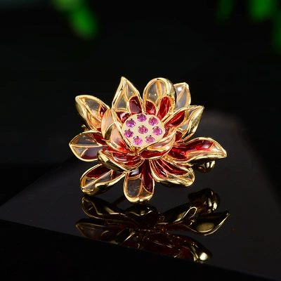 Enamel Zircon Brooch Chinese Style Lotus Flower Brooch Creative Elegant Cheongsam Dress Accessories Collar Small Brooch (Yaxa sancaqları) - red