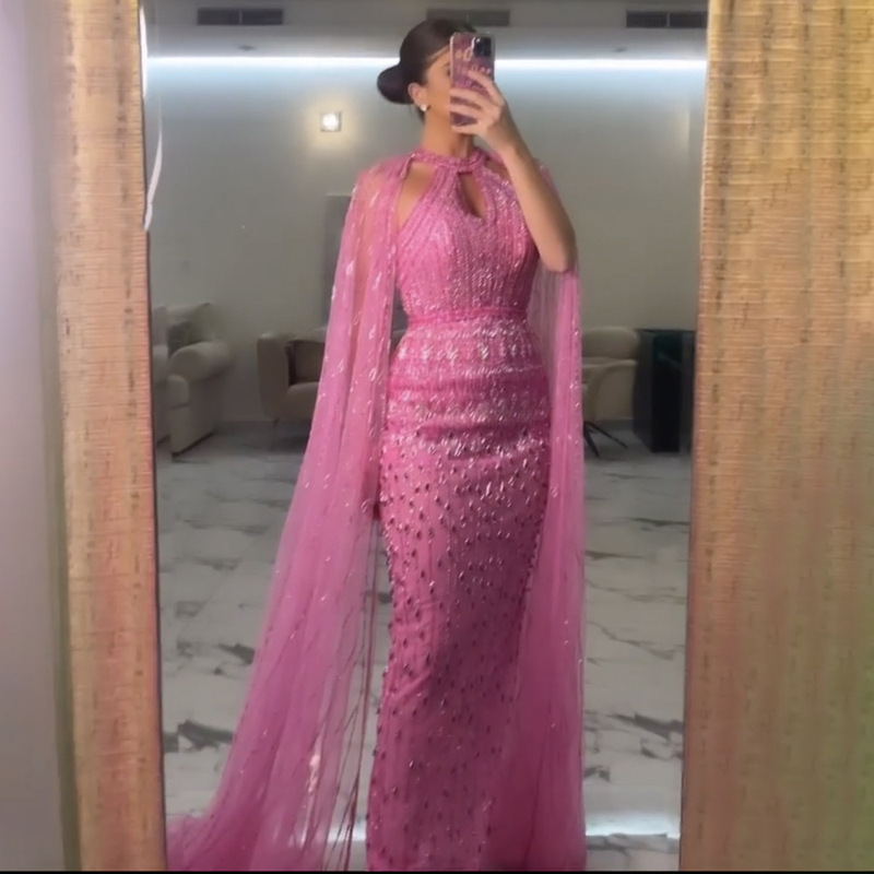 New Slim-fit Evening Dress Elegant Celebrity Banquet Host Elegant Performance Floating Sleeve Dress LA71817