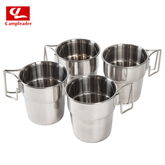 Outdoor stainless steel cup foldable handle 4-piece set cup picnic barbecue beer cup coffee cup hiking cup wholesale
