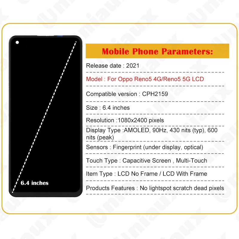 Замена стеклянной панели (OPPO Reno5), TFT или OLED, с/без рамки, совместимо 4G/5G