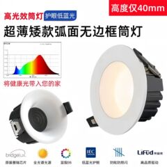 超薄弧面形无边框护眼筒灯嵌入式智能客厅过道灯无主灯高光效筒灯