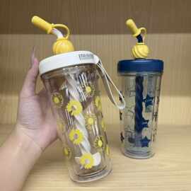 马一凡保温杯塑料杯学生杯焖烧壶星星杯吸管大容量学生杯办公礼品