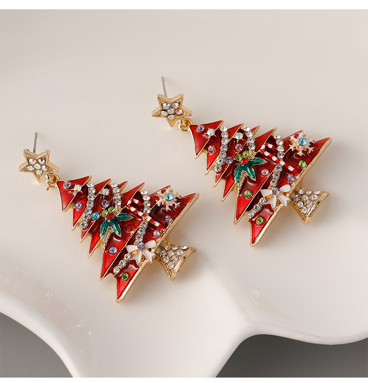 Christmas tree earrings for women niche design fashionable exquisite Christmas earrings alloy oil drop diamond high end earrings_voghion.com