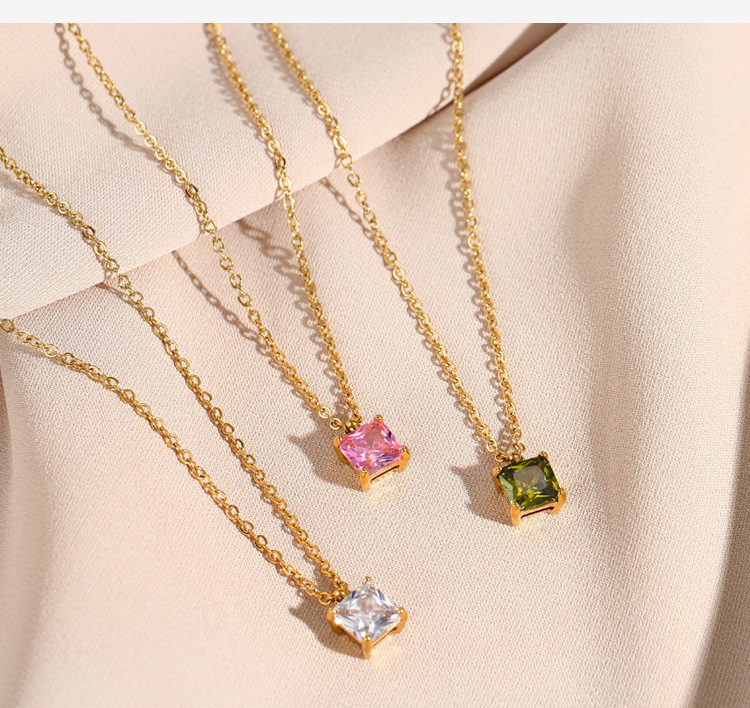 Fashion Square Titanium Steel Pendant Necklace Plating Inlay Zircon Stainless Steel Necklaces_colorza_2