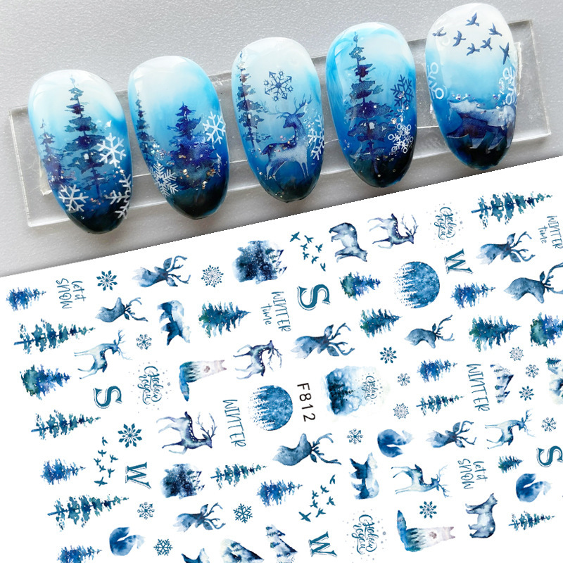 Winter Nail Art Stickers Nail Stickers Snowman Snow Dead Branch Elk F812-821 Winter Nail Art Stickers Nail Stickers Snowman Snow Dead Branch Elk F812-821