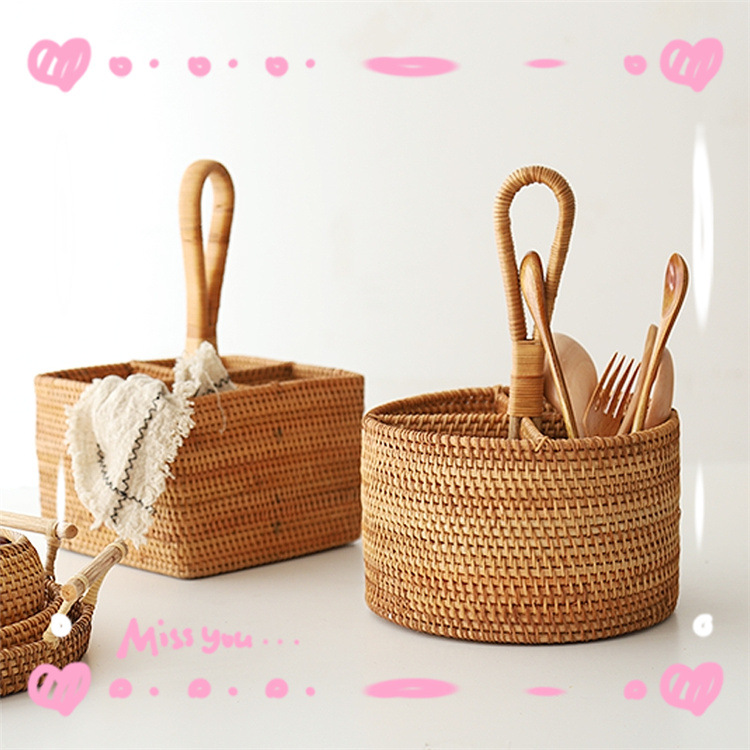 Cesta de almacenamiento de caña vietnamita canasta de almacenamiento casera de mesa de té caja de almacenamiento de escritorio control remoto canasta de almacenamiento redonda