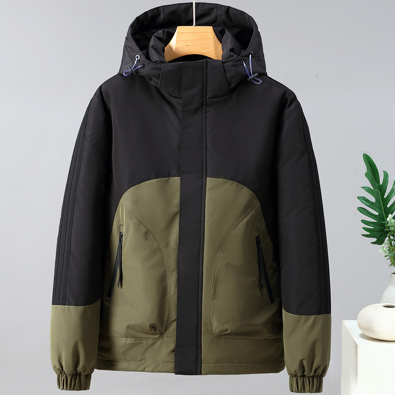 Men's Clothing cotton jacket fashion brand color matching hooded jacket workwear jacket outdoor jacket Silk cotton cotton jacket_voghion.com