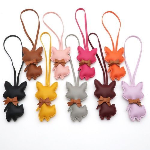 Creative Plush Fox Bag Charm Personalized Car Keychain Cartoon Little Fox Leather Charm Small Gift
