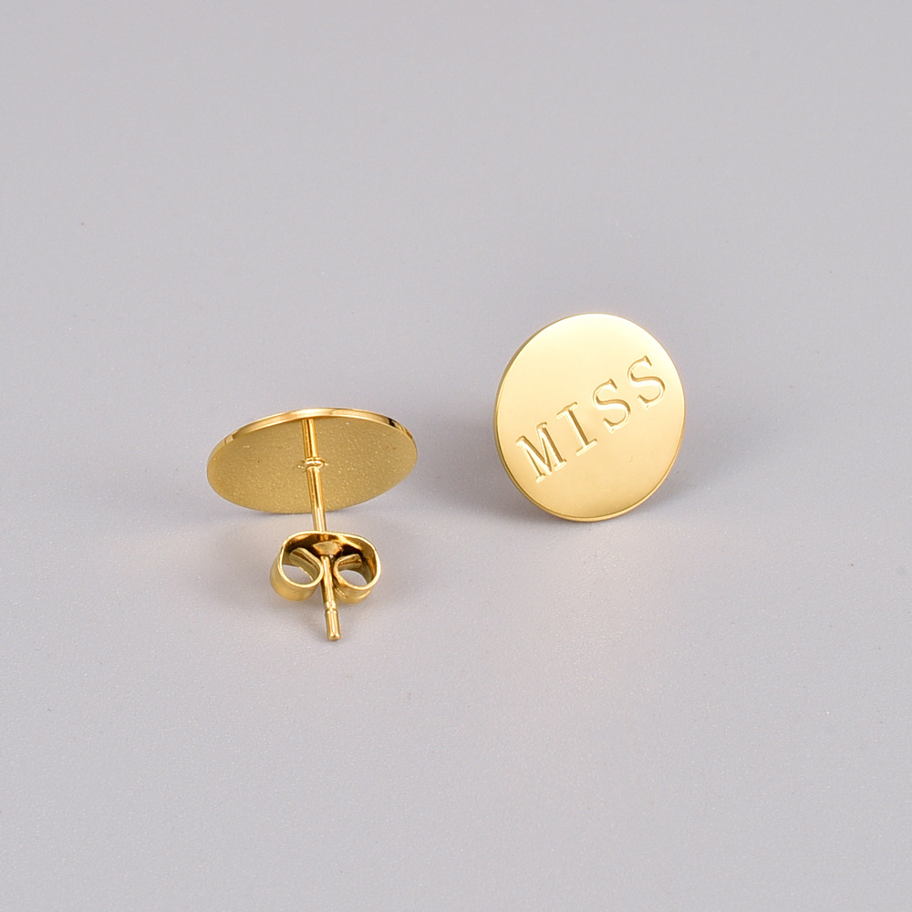 Wholesale 18k Gold Round Missing Letter Earrings Fashion 18k Gold Plated Stud Earrings display picture 3