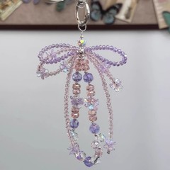甜美蝴蝶结紫色串珠手机链小众设计重工挂链钥匙扣包包挂件配饰