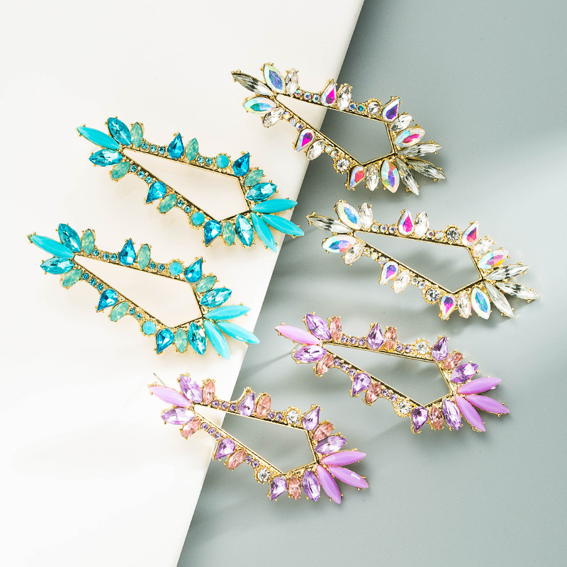 Fashion Color Rhinestone Tree Flower Geometric Alloy Earrings display picture 2