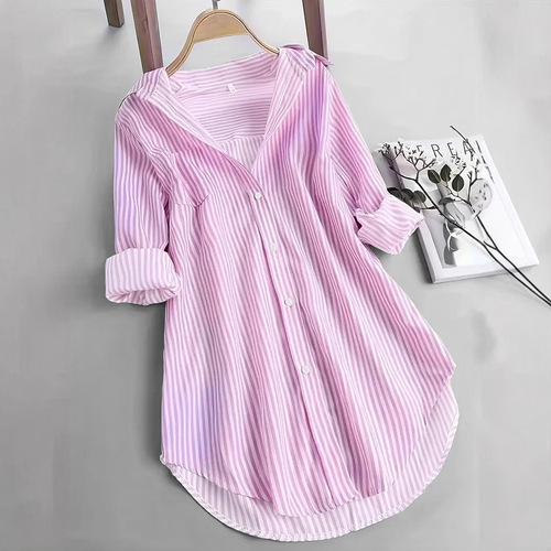 European and American women's clothing, classic striped top loose casual long-sleeved shirt striped