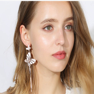 Hong Kong style 925 silver needle long elegant earrings tassel earrings women's fashionable elegant Japanese and Korean style Earclip earrings