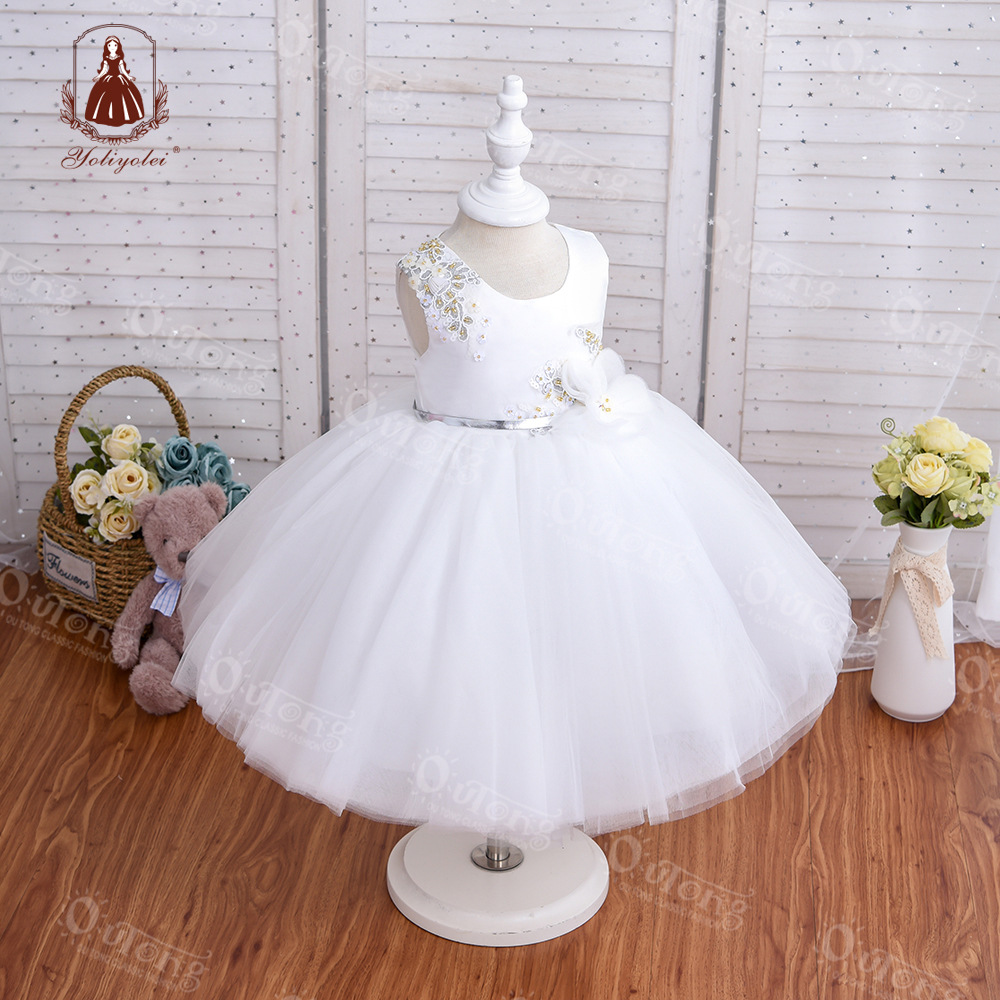 Girls' dress summer cross-border children's clothes Peng Peng yarn little girl piano performance dress solid color children's princess skirt