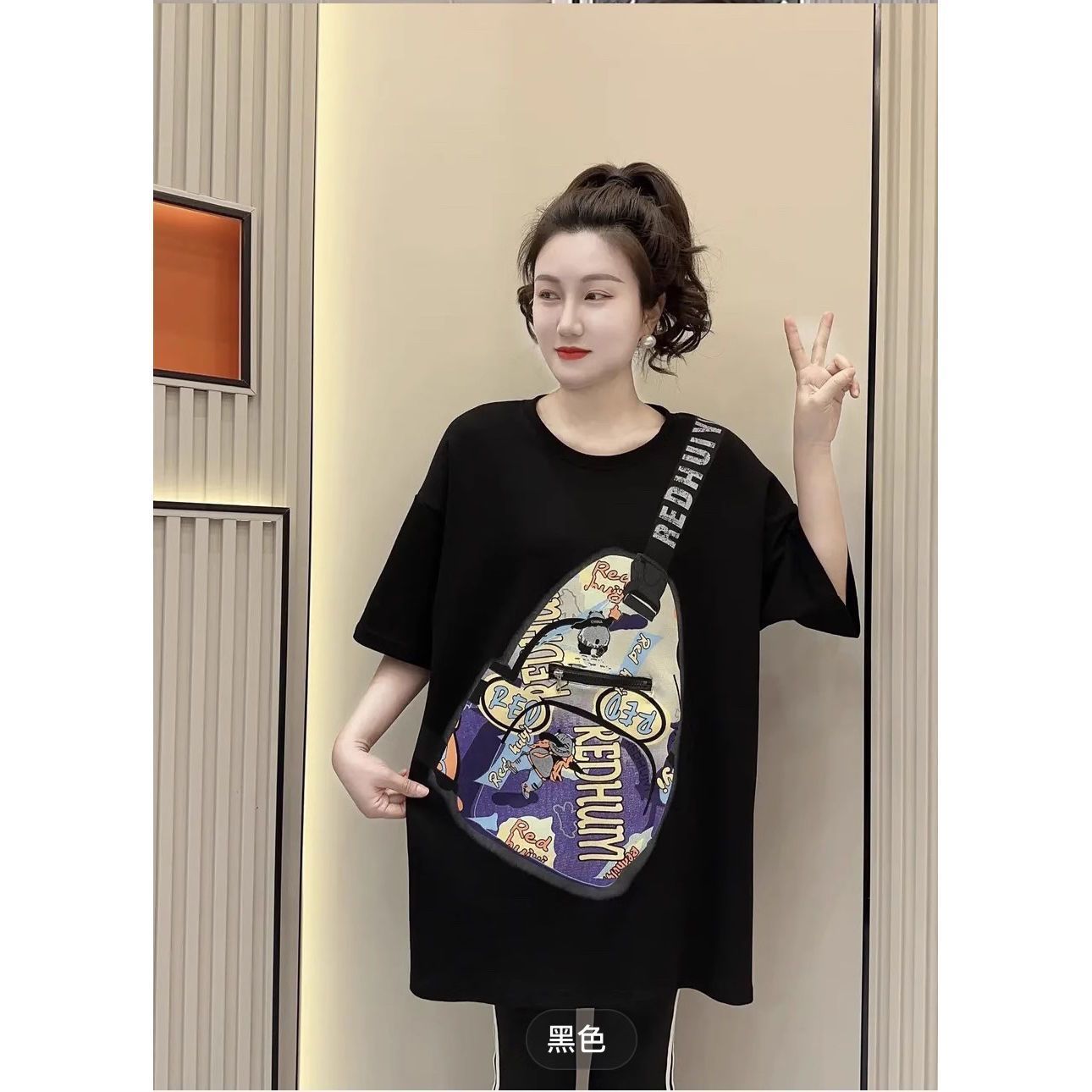 Productos europeos más el tamaño impreso camiseta de manga corta para mujer verano nuevo estilo de longitud media gordo mm suelto y delgado top casual de moda image 8