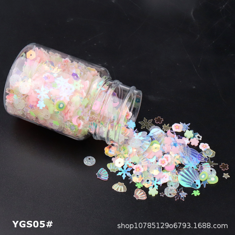 Internet celebridad efecto luminoso lentejuelas mixtas Concha mixta ciruela cóncava copo de nieve cuentas redondas DIY relleno Delgado